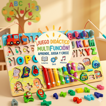 Tablero Didáctico Montessori 3 en 1 – Abecedario, Números y Xilófono para Niños