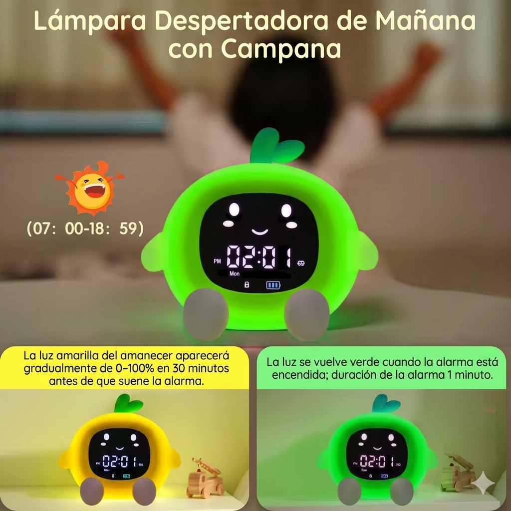 Reloj Infantil Entrenador de Sueño con Luz Nocturna y Sonidos Relajantes