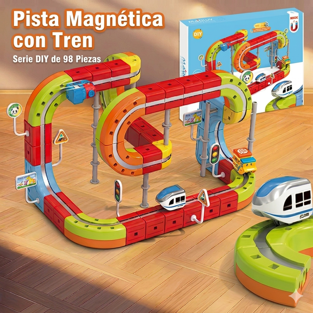 Set de Construcción con Pista y Tren – 98 Piezas de Diversión y Aprendizaje