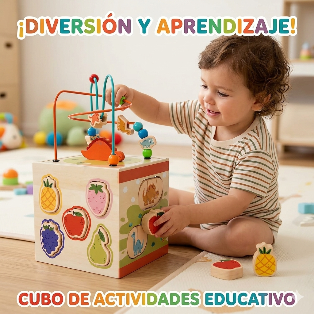 Cubo Montessori 5 en 1 – Juguete Educativo de Madera para Niños