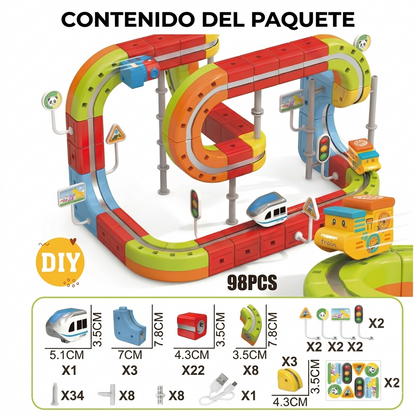 Set de Construcción con Pista y Tren – 98 Piezas de Diversión y Aprendizaje