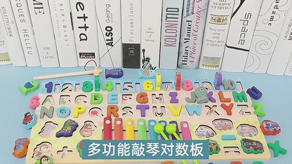 Tablero Didáctico Montessori 3 en 1 – Abecedario, Números y Xilófono para Niños